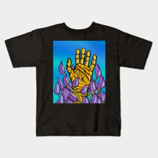 Abstract hand with purple leaves Kids T-Shirt